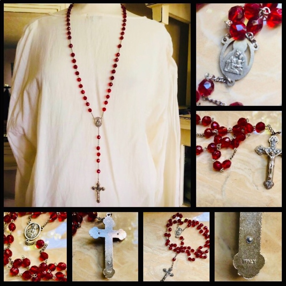 Vintage Rosary Red Beads Made In Italy